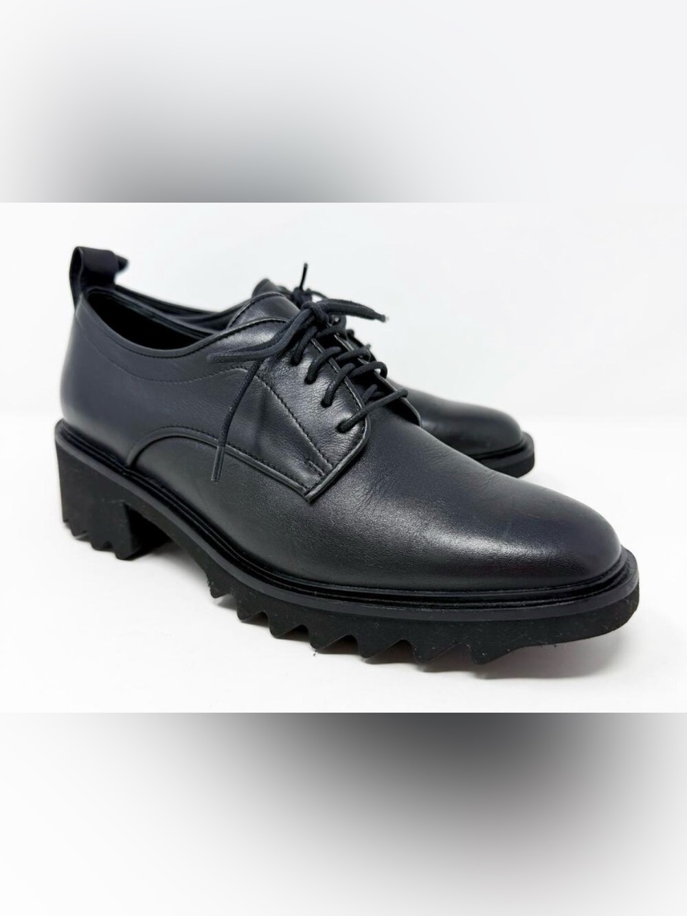 NWOB Aquatalia Black Leather Chunky Heel Oxfords Size 9 Lace Up Made in Italy